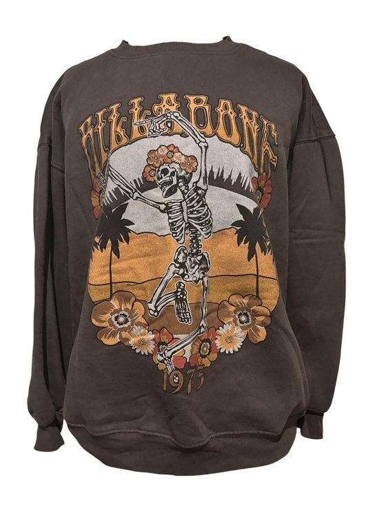 Billabong Tops - Billabong Charcoal Crewneck Sweatshirt with Orange Floral Skeleton Graphic